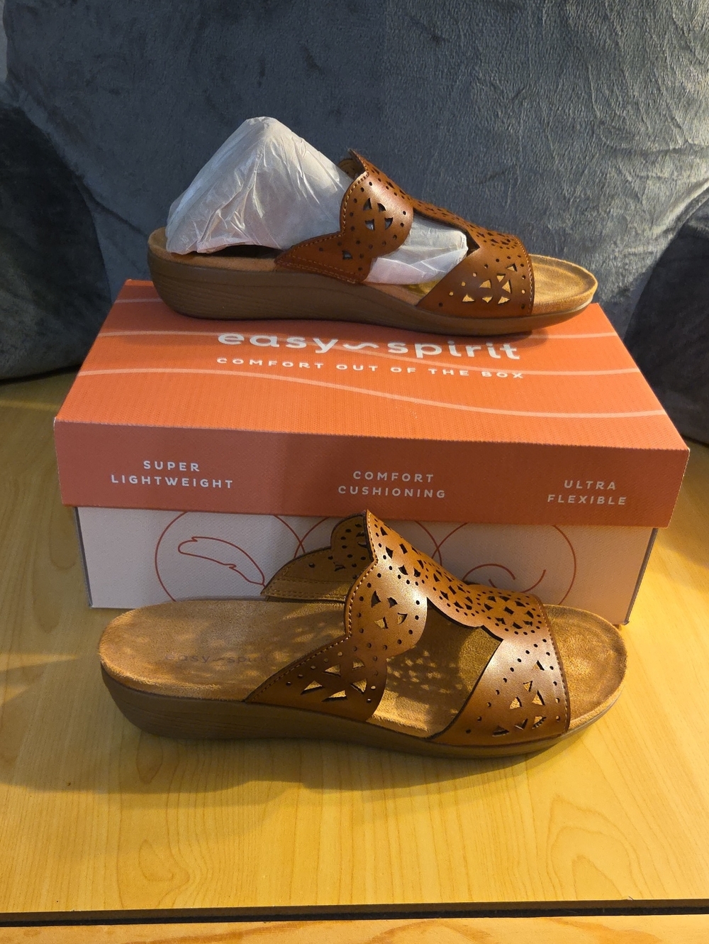 Easy Spirit Women's Brown Laser-Cut Slide Sandals